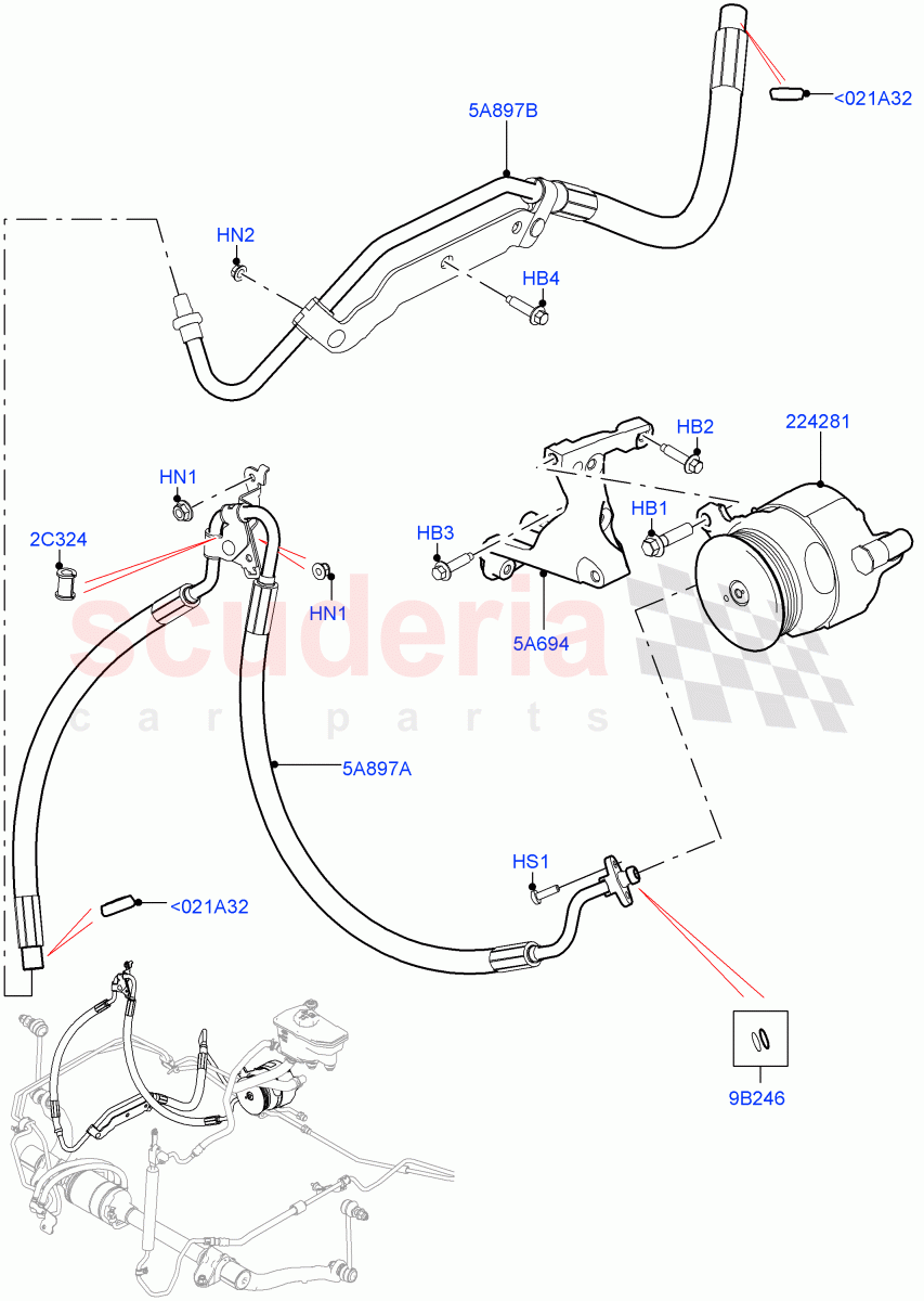 Active Anti-Roll Bar System (High Pressure Pipes, ARC Pump) (3.0 V6 Diesel, Electronic Air Suspension With ACE, Sport Suspension w/ARC) ((V) FROMKA000001) of Land Rover Land Rover Range Rover Sport (2014+) [3.0 DOHC GDI SC V6 Petrol]