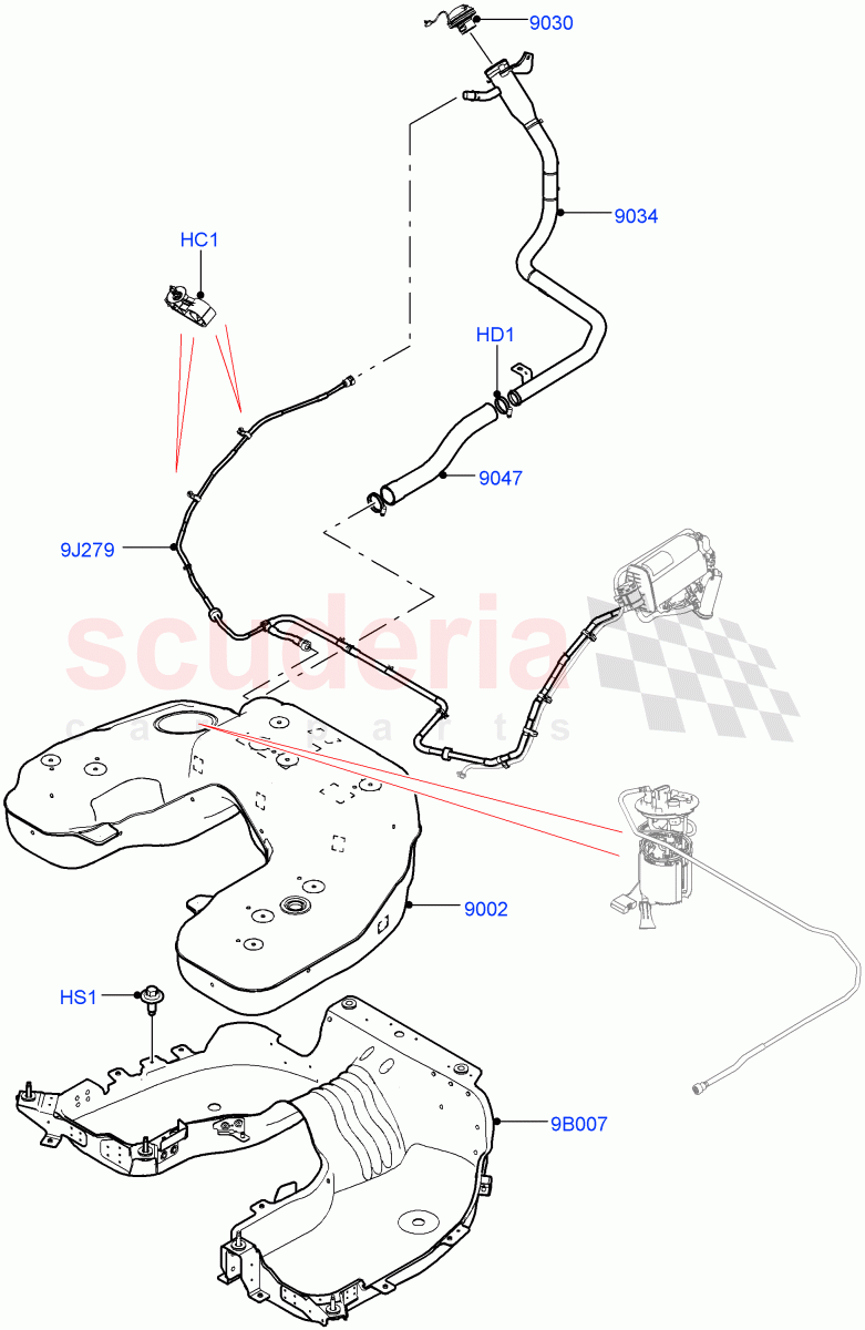 Fuel Tank & Related Parts (Nitra Plant Build) (3.0L AJ20P6 Petrol High, Short Wheelbase) of Land Rover Land Rover Defender (2020+) [3.0 I6 Turbo Petrol AJ20P6]