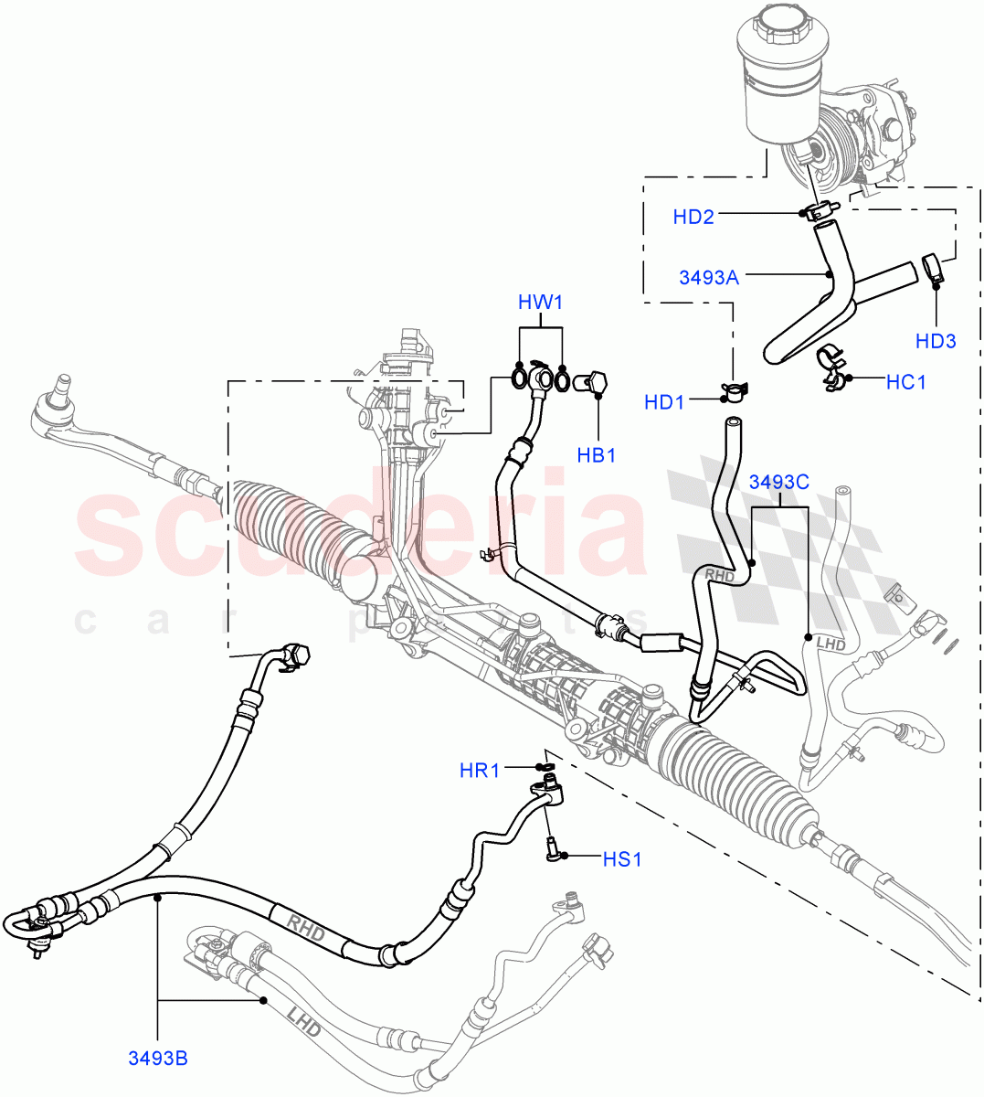 Supply & Return Hoses - Power Strg (4.4L DOHC DITC V8 Diesel) ((V) FROMBA000001) of Land Rover Land Rover Range Rover (2010-2012) [3.6 V8 32V DOHC EFI Diesel]