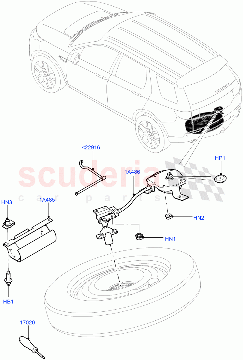 Spare Wheel Carrier (Changsu (China), With 3rd Row Double Seat, With 7 Seat Configuration, Third Row Dual Individual Seat) ((V) FROMFG000001) of Land Rover Land Rover Discovery Sport (2015+) [2.0 Turbo Diesel]