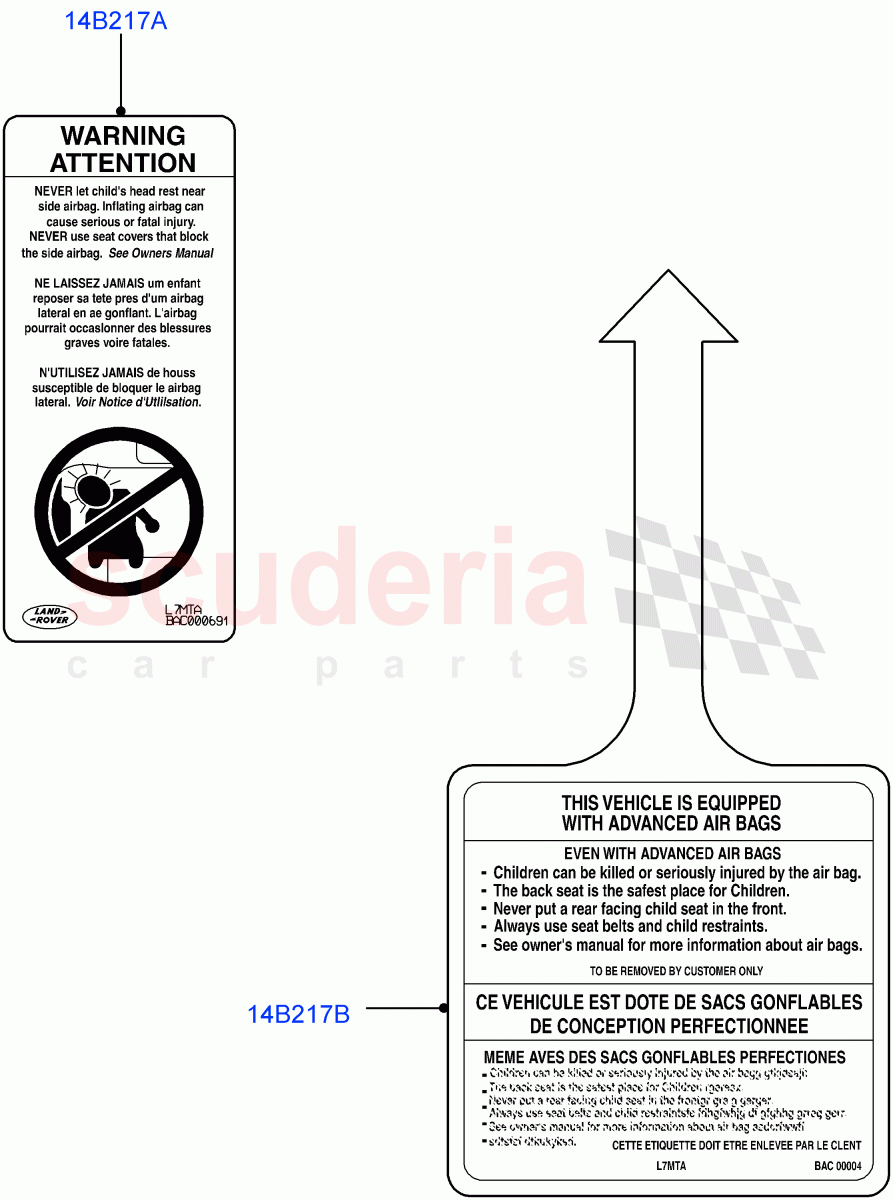 Labels (Air Bag) of Land Rover Land Rover Range Rover (2022+) [3.0 I6 Turbo Petrol AJ20P6]