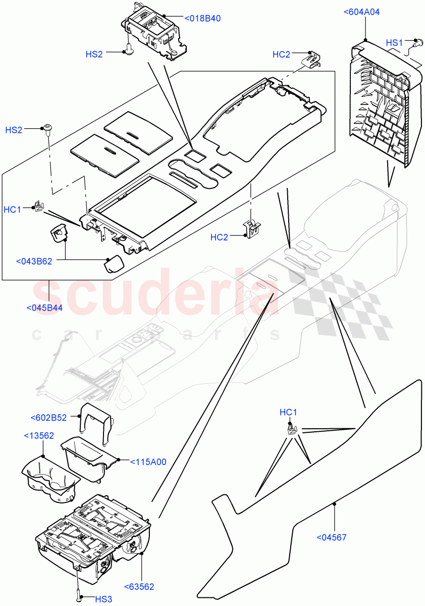 Console - Floor (Rear, External Components, For Carrier Assy) (With 40/40 Split Individual Rr Seat) of Land Rover Land Rover Range Rover (2012-2021) [3.0 I6 Turbo Petrol AJ20P6]