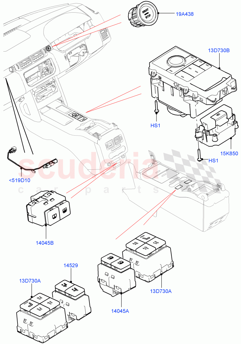 Switches (Console) ((V) TOHA999999) of Land Rover Land Rover Range Rover (2012-2021) [5.0 OHC SGDI NA V8 Petrol]