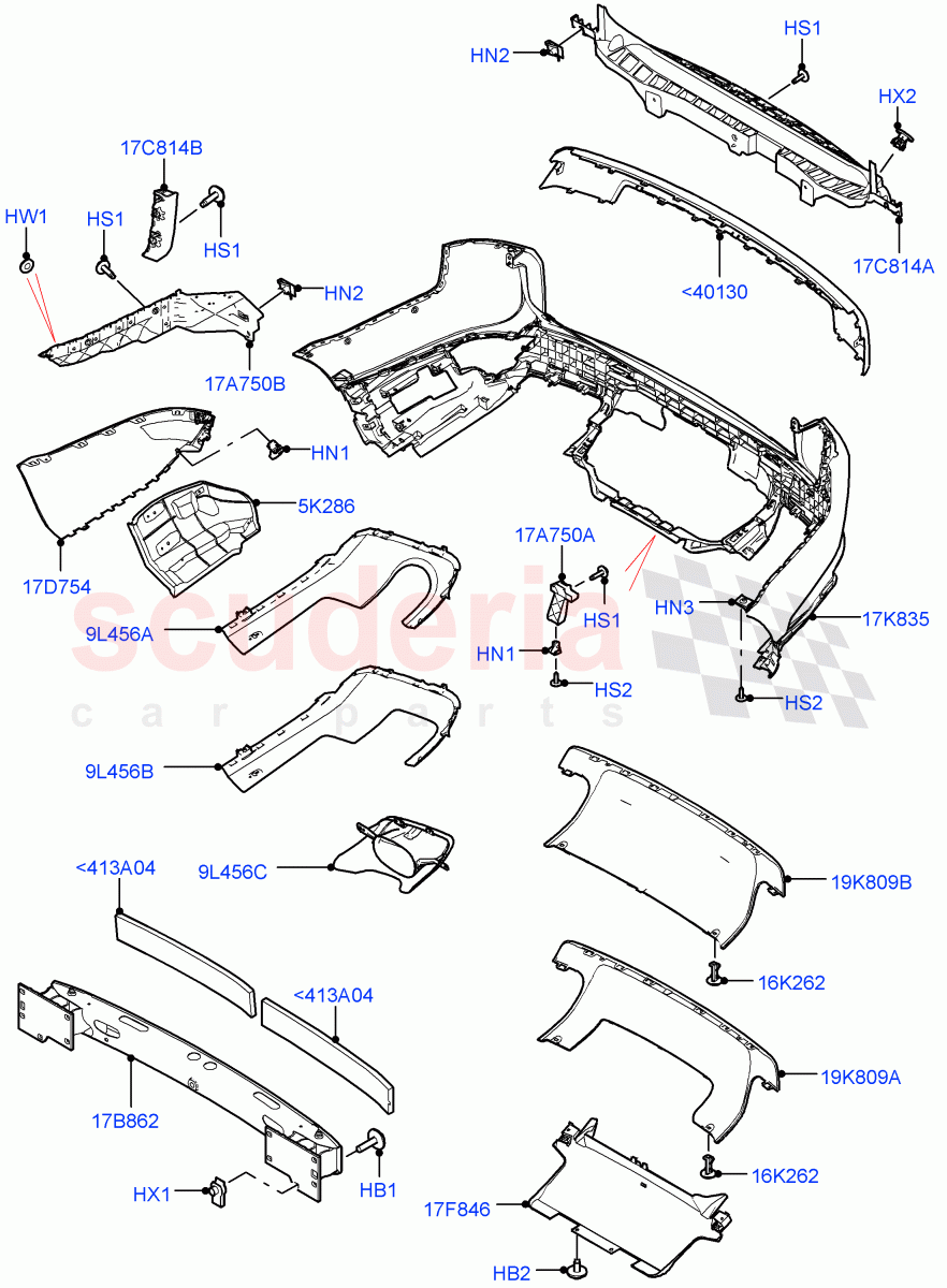 Rear Bumper (Version - Core, Non SVR) ((V) FROMJA000001) of Land Rover Land Rover Range Rover Sport (2014+) [5.0 OHC SGDI SC V8 Petrol]