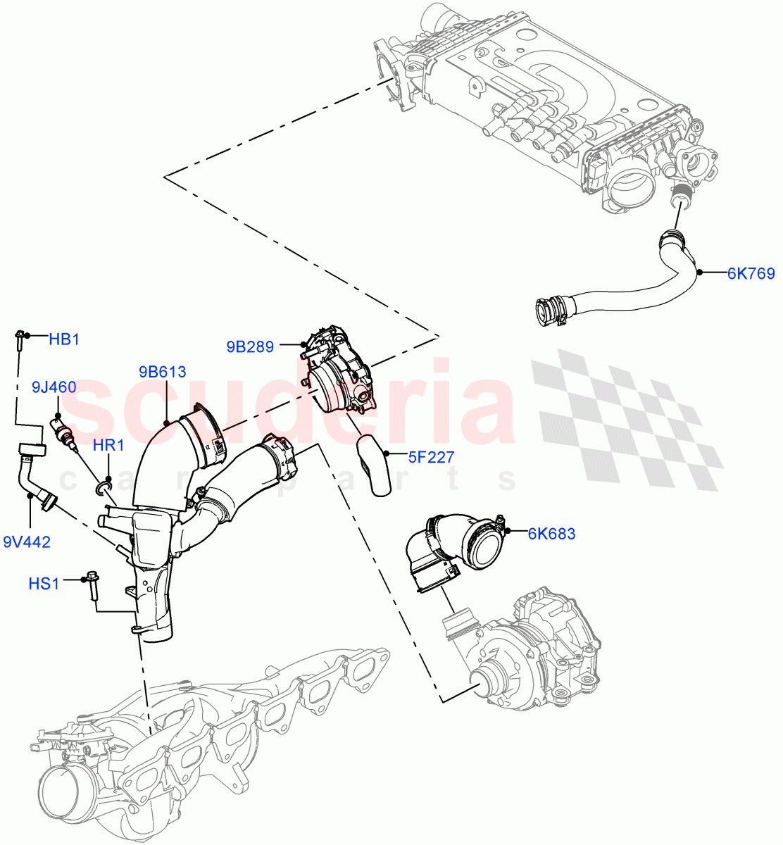 Intercooler/Air Ducts And Hoses (Nitra Plant Build) (3.0L AJ20P6 Petrol High) ((V) FROMM2000001) of Land Rover Land Rover Discovery 5 (2017+) [3.0 I6 Turbo Petrol AJ20P6]