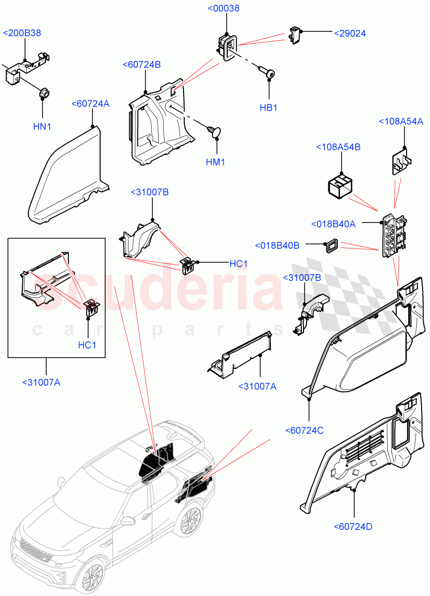 Side Trim (Luggage Compartment, Nitra Plant Build) ((V) FROMK2000001) of Land Rover Land Rover Discovery 5 (2017+) [3.0 DOHC GDI SC V6 Petrol]