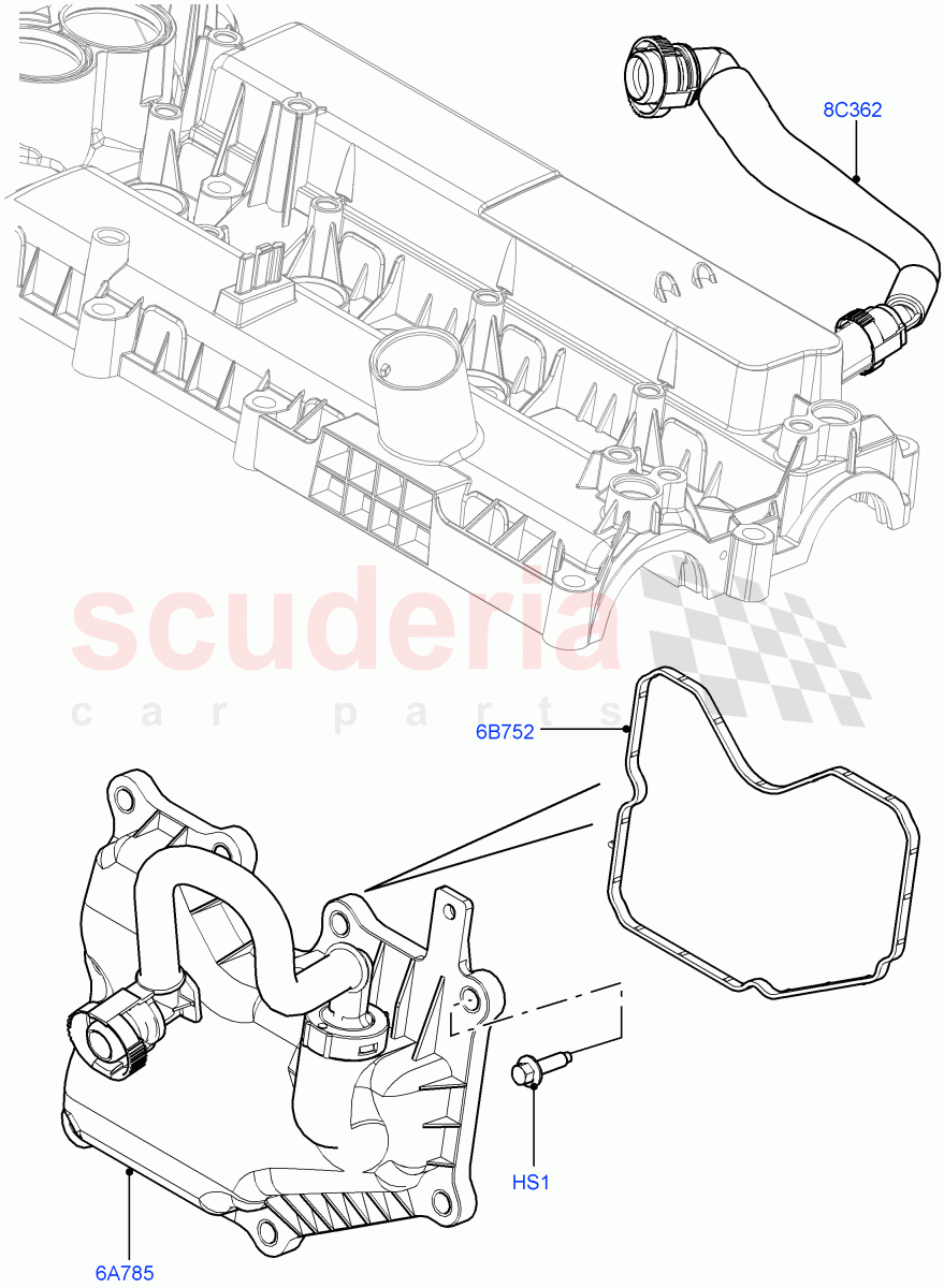 Emission Control - Crankcase (2.0L 16V TIVCT T/C Gen2 Petrol, Halewood (UK), 2.0L 16V TIVCT T/C 240PS Petrol) of Land Rover Land Rover Range Rover Evoque (2012-2018) [2.0 Turbo Petrol GTDI]