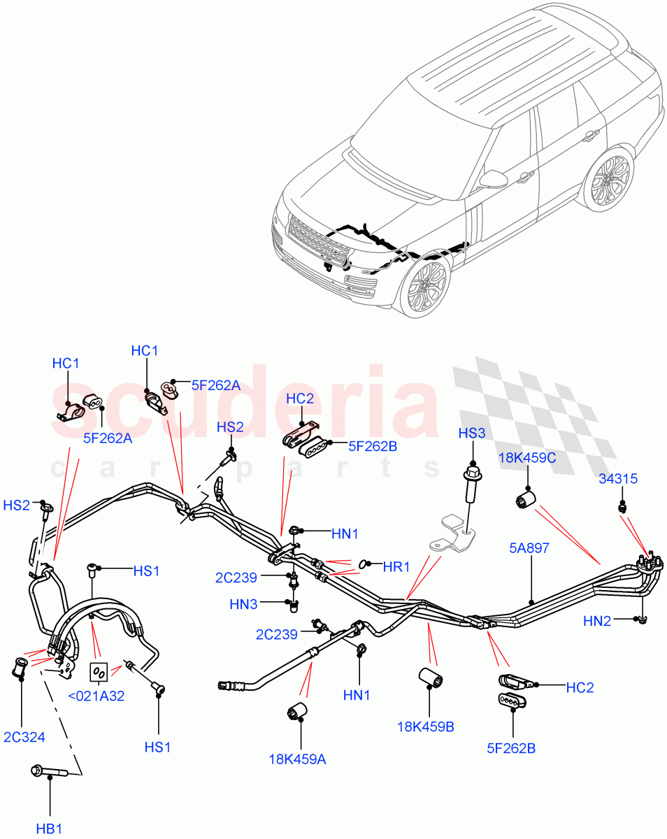 Active Anti-Roll Bar System (Front, ARC Pipes) (5.0L OHC SGDI SC V8 Petrol - AJ133, With ACE Suspension, 5.0 Petrol AJ133 DOHC CDA, 4.4L DOHC DITC V8 Diesel) ((V) TOJA999999) of Land Rover Land Rover Range Rover (2012-2021) [5.0 OHC SGDI SC V8 Petrol]