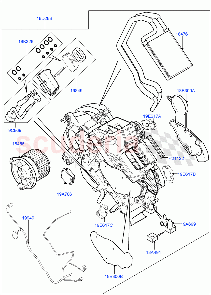 Heater/Air Cond.Internal Components (Auxiliary Heater) (Premium Air Conditioning-Front/Rear) ((V) FROMKA000001) of Land Rover Land Rover Range Rover Sport (2014+) [3.0 Diesel 24V DOHC TC]