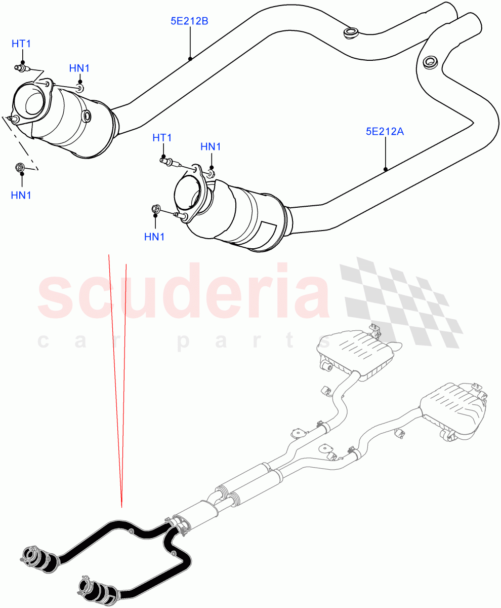 Front Exhaust System (5.0L P AJ133 DOHC CDA S/C Enhanced) ((V) FROMKA000001) of Land Rover Land Rover Range Rover Velar (2017+) [5.0 OHC SGDI SC V8 Petrol]