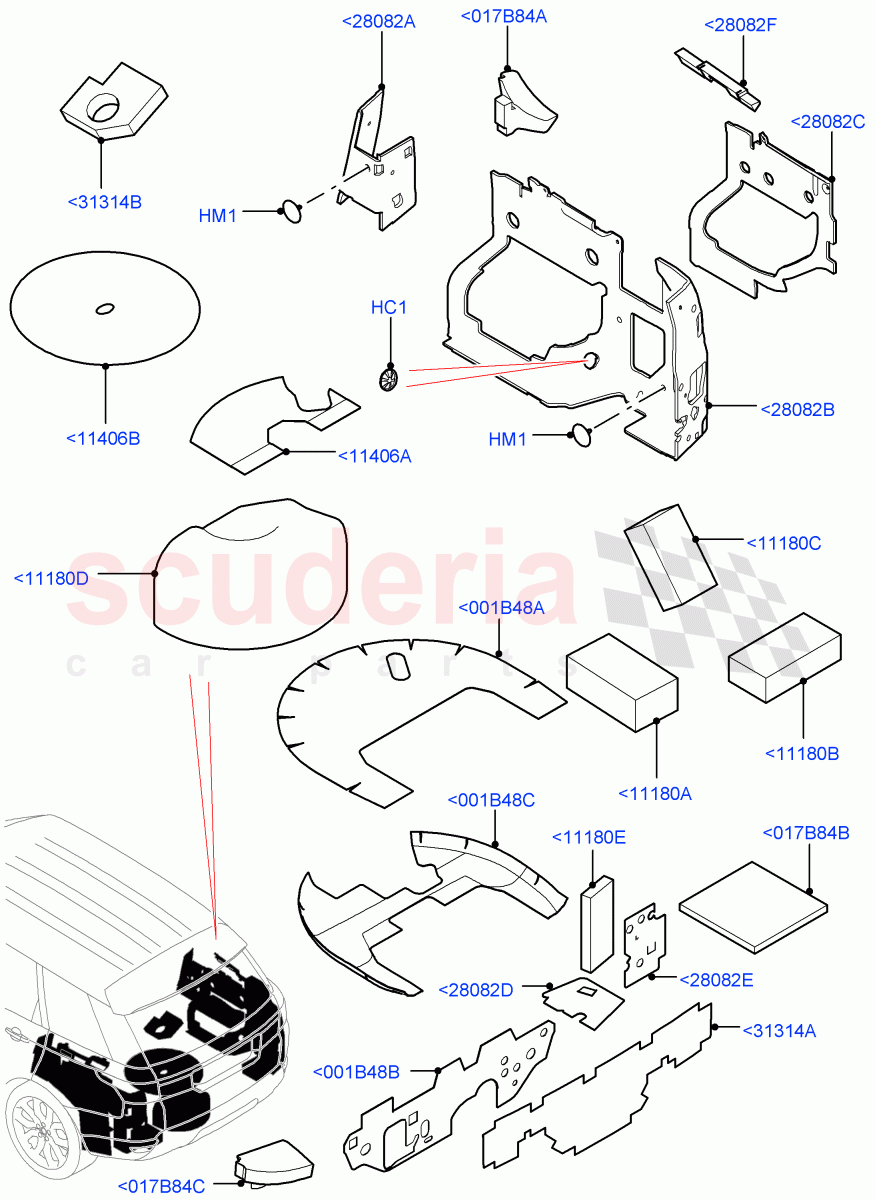 Insulators - Rear (Luggage Compartment) of Land Rover Land Rover Range Rover Sport (2014+) [3.0 DOHC GDI SC V6 Petrol]