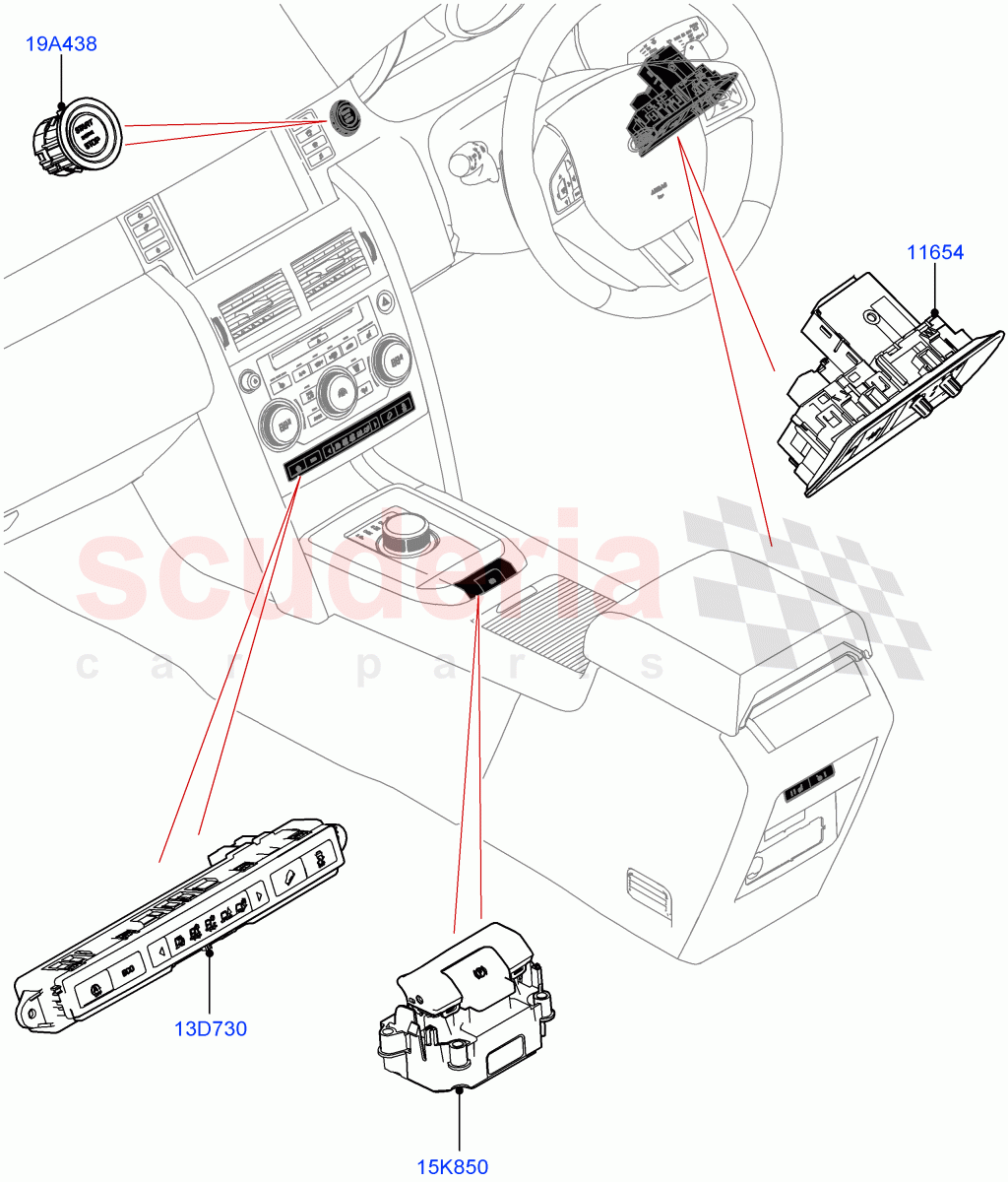Switches (Facia And Console) (Halewood (UK)) ((V) TOKH999999) of Land Rover Land Rover Discovery Sport (2015+) [2.2 Single Turbo Diesel]