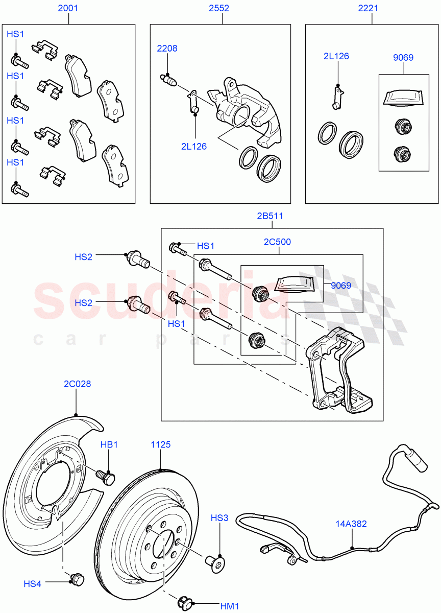 Rear Brake Discs And Calipers (3.6L V8 32V DOHC EFi Diesel Lion, 5.0L OHC SGDI NA V8 Petrol - AJ133) ((V) FROMAA000001, (V) TOBA333985) of Land Rover Land Rover Range Rover (2010-2012) [3.6 V8 32V DOHC EFI Diesel]