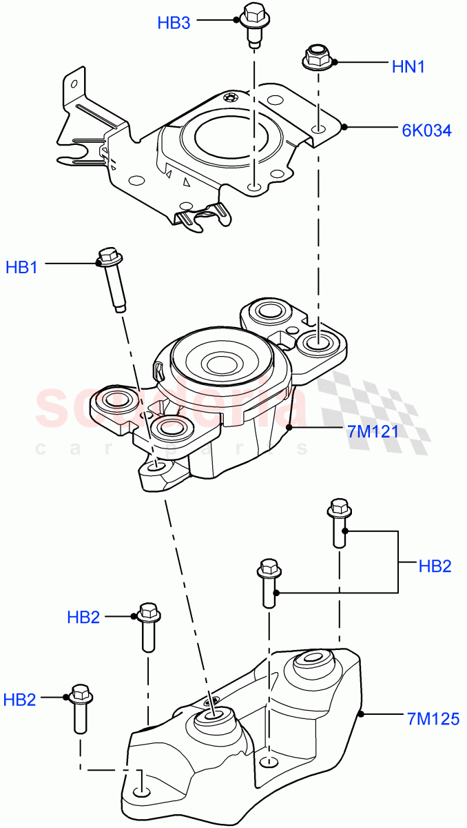 Transmission Mounting (2.0L I4 DSL MID DOHC AJ200, 9 Speed Auto AWD, Halewood (UK), 2.0L I4 DSL HIGH DOHC AJ200) ((V) FROMGH000001) of Land Rover Land Rover Range Rover Evoque (2012-2018) [2.0 Turbo Petrol GTDI]