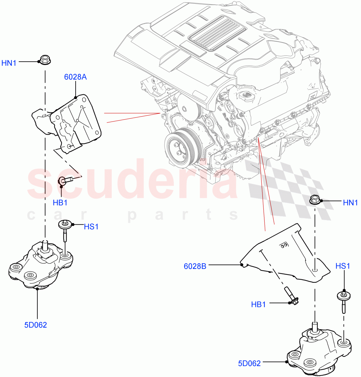Engine Mounting (Solihull Plant Build) (3.0L DOHC GDI SC V6 PETROL) ((V) FROMHA000001) of Land Rover Land Rover Discovery 5 (2017+) [3.0 DOHC GDI SC V6 Petrol]