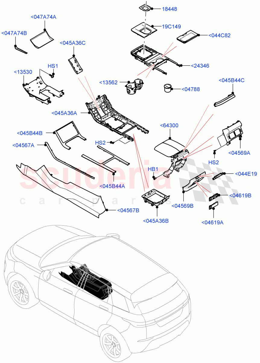 Console - Floor (External Components) (Halewood (UK)) of Land Rover Land Rover Range Rover Evoque (2019+) [1.5 I3 Turbo Petrol AJ20P3]