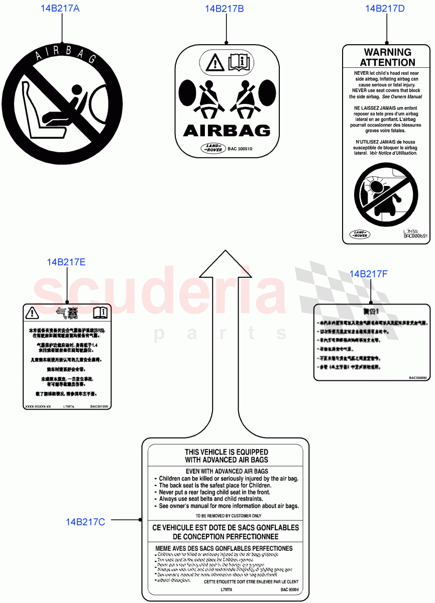 Labels (Air Bag, Solihull Plant Build) ((V) FROMHA000001) of Land Rover Land Rover Discovery 5 (2017+) [3.0 Diesel 24V DOHC TC]