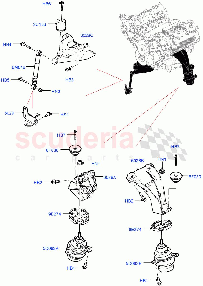 Engine Mounting (4.4 V8 Turbo Petrol (NC10)) of Land Rover Land Rover Range Rover (2022+) [4.4 V8 Turbo Petrol NC10]
