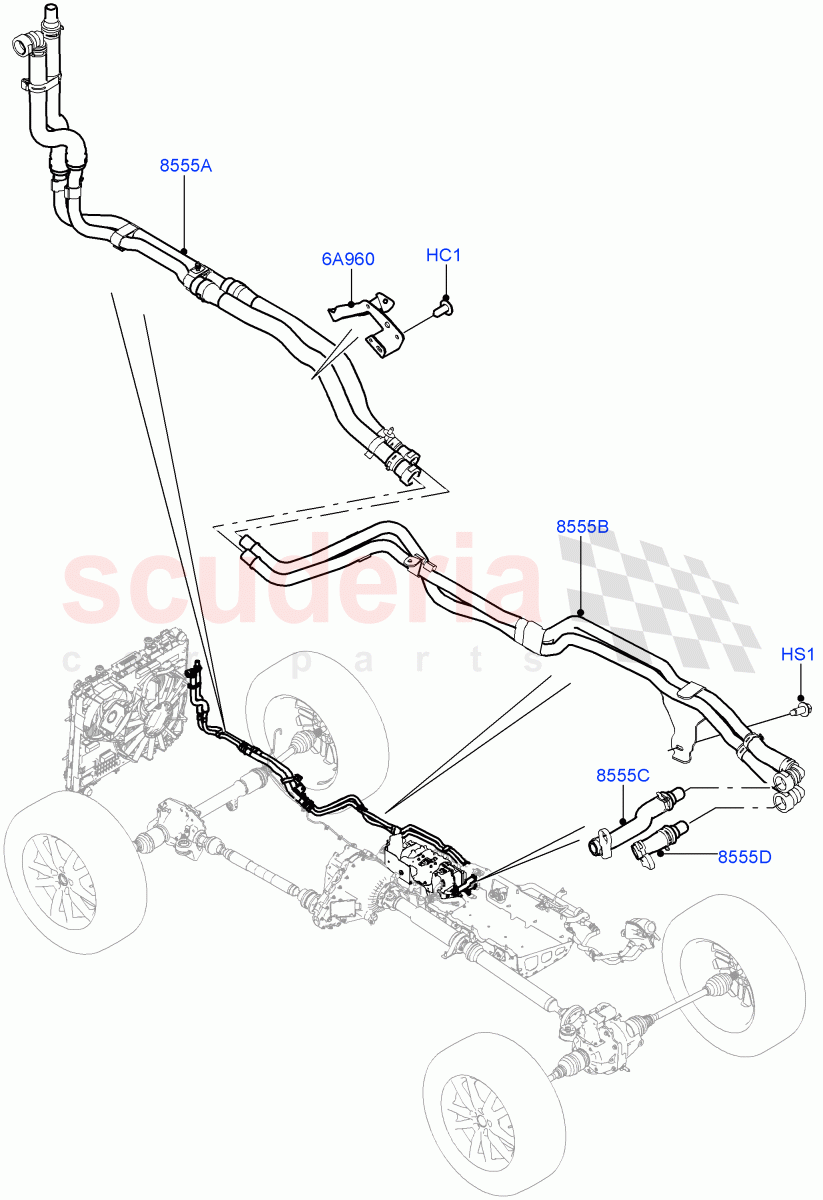 Cooling System Pipes And Hoses (Inverter) (3.0 V6 D Gen2 Twin Turbo, 8 Speed Auto Trans ZF 8HP70 HEV 4WD, 3.0 V6 Diesel Electric Hybrid Eng, 3.0 V6 D Gen2 Mono Turbo) ((V) FROMFA000001) of Land Rover Land Rover Range Rover (2012-2021) [3.0 Diesel 24V DOHC TC]