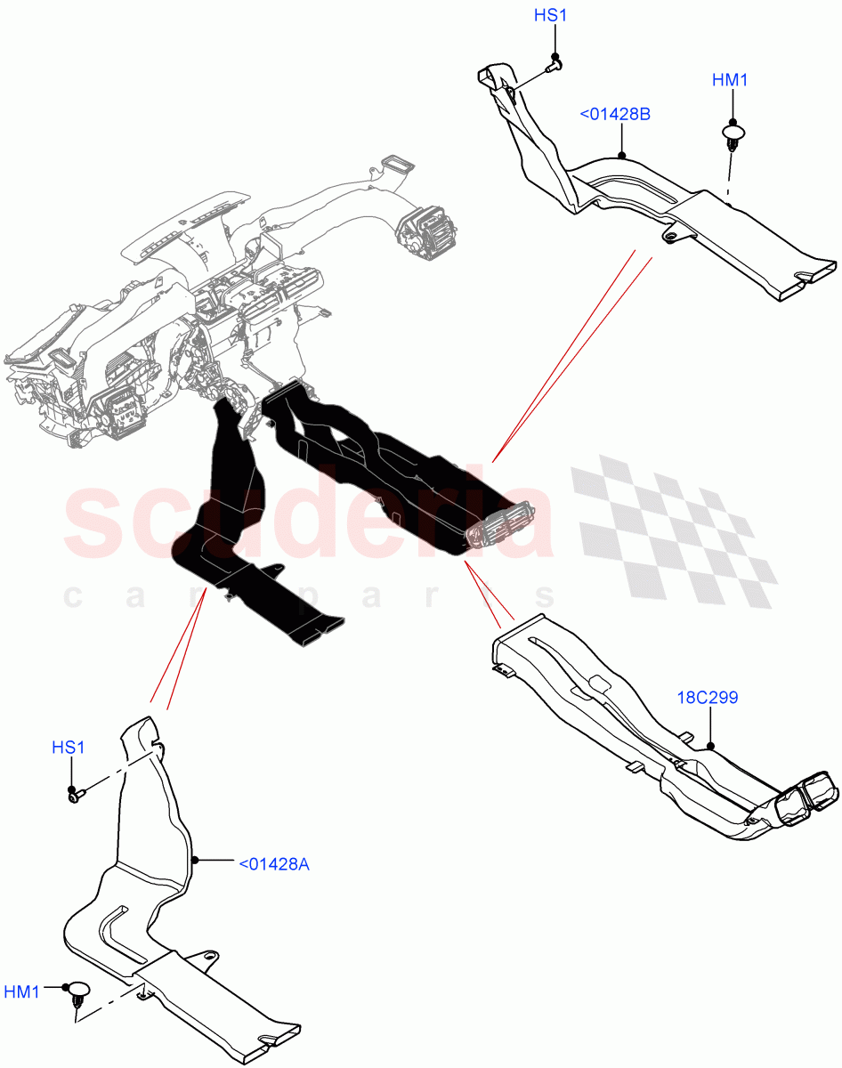 Air Vents, Louvres And Ducts (Internal Components, Floor) (With Front Comfort Air Con (IHKA)) ((V) TOMA999999) of Land Rover Land Rover Range Rover Velar (2017+) [2.0 Turbo Petrol AJ200P]
