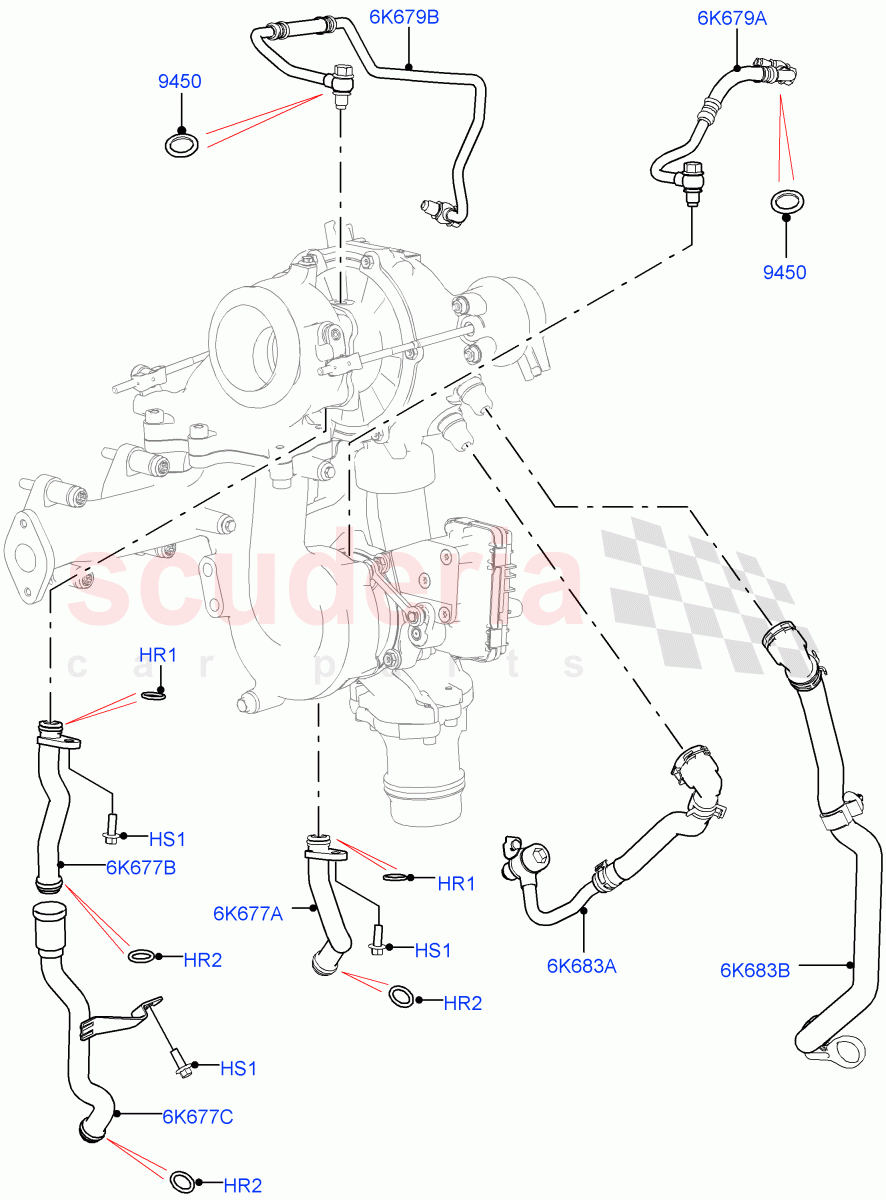 Turbocharger (Lubrication And Cooling, Nitra Plant Build) (2.0L I4 DSL HIGH DOHC AJ200) ((V) FROMK2000001) of Land Rover Land Rover Discovery 5 (2017+) [2.0 Turbo Diesel]