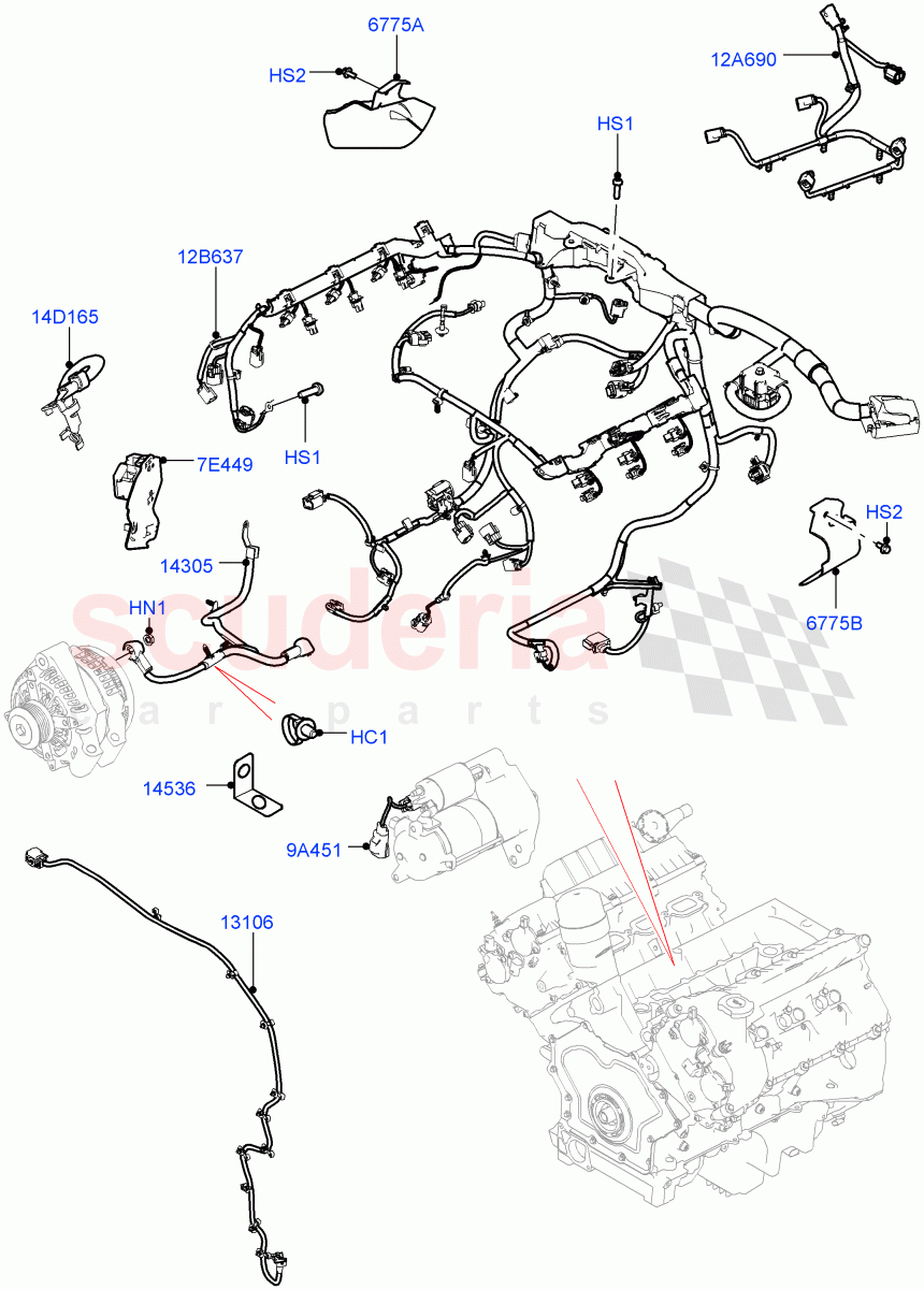 Electrical Wiring - Engine And Dash (3.0L DOHC GDI SC V6 PETROL) of Land Rover Land Rover Range Rover Sport (2014+) [3.0 I6 Turbo Petrol AJ20P6]