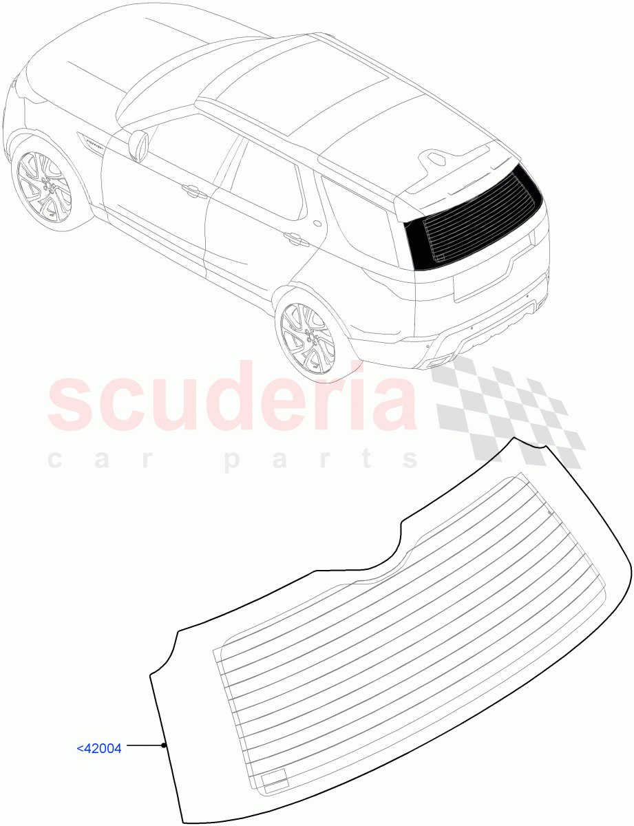 Back Window Glass (Solihull Plant Build) ((V) FROMHA000001) of Land Rover Land Rover Discovery 5 (2017+) [3.0 Diesel 24V DOHC TC]