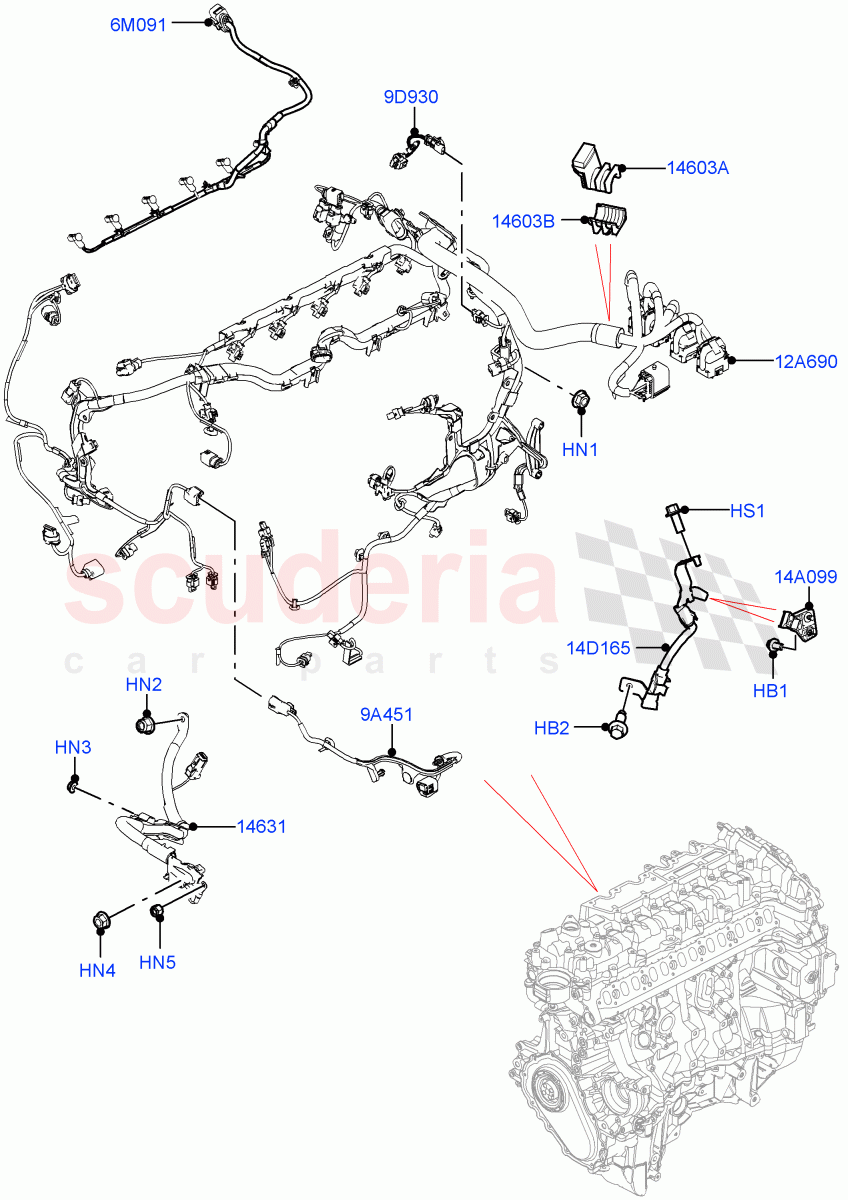 Engine Harness (3.0L AJ20D6 Diesel High, Electric Engine Battery-MHEV) ((V) FROMMA000001) of Land Rover Land Rover Range Rover Velar (2017+) [3.0 Diesel 24V DOHC TC]