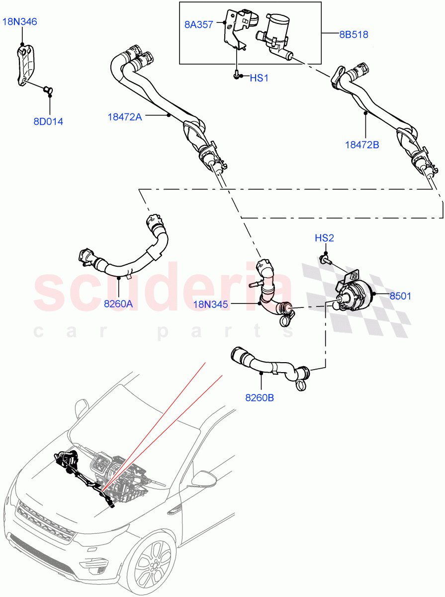 Heater Hoses (2.0L AJ21D4 Diesel Mid, Halewood (UK), 2.0L AJ21D4 Diesel High) ((V) FROMMH000001) of Land Rover Land Rover Discovery Sport (2015+) [2.0 Turbo Petrol AJ200P]