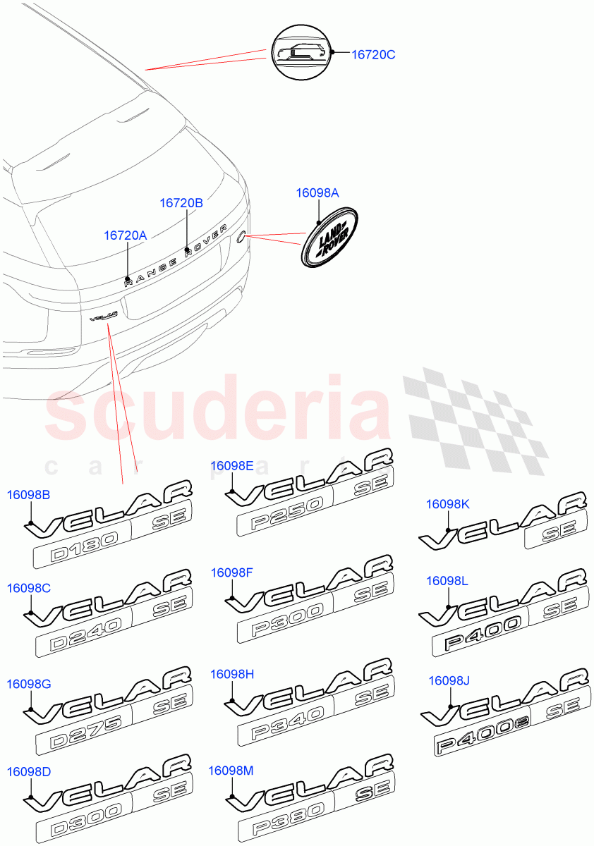 Name Plates (Rear) (Version - Core, Trunk Badge-SE, Version - R-Dynamic, Trunk Badge - R Dynamic SE) ((V) TOMA999999) of Land Rover Land Rover Range Rover Velar (2017+) [3.0 I6 Turbo Petrol AJ20P6]