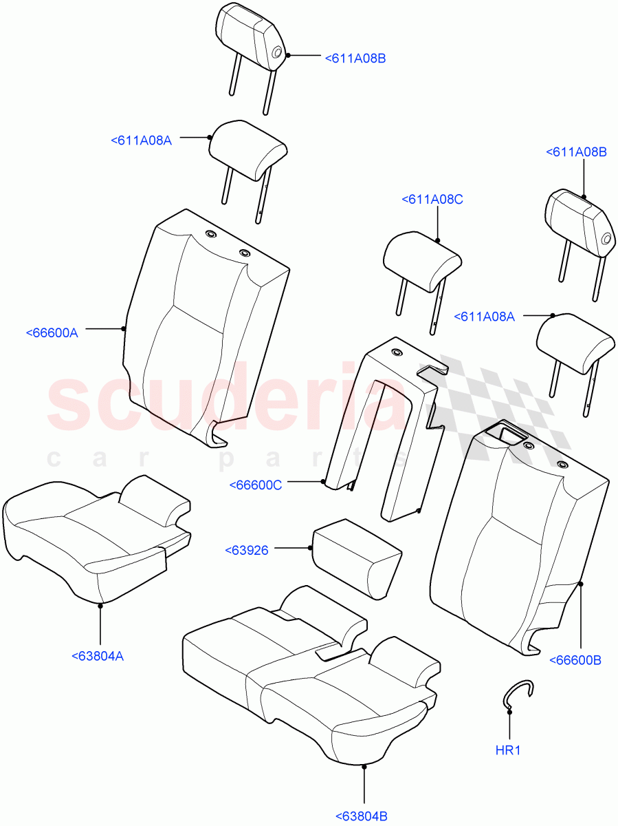 Rear Seat Covers (Grained Cloth, Halewood (UK), With 60/40 Manual Fold Thru Rr Seat) ((V) FROMLH000001) of Land Rover Land Rover Discovery Sport (2015+) [1.5 I3 Turbo Petrol AJ20P3]