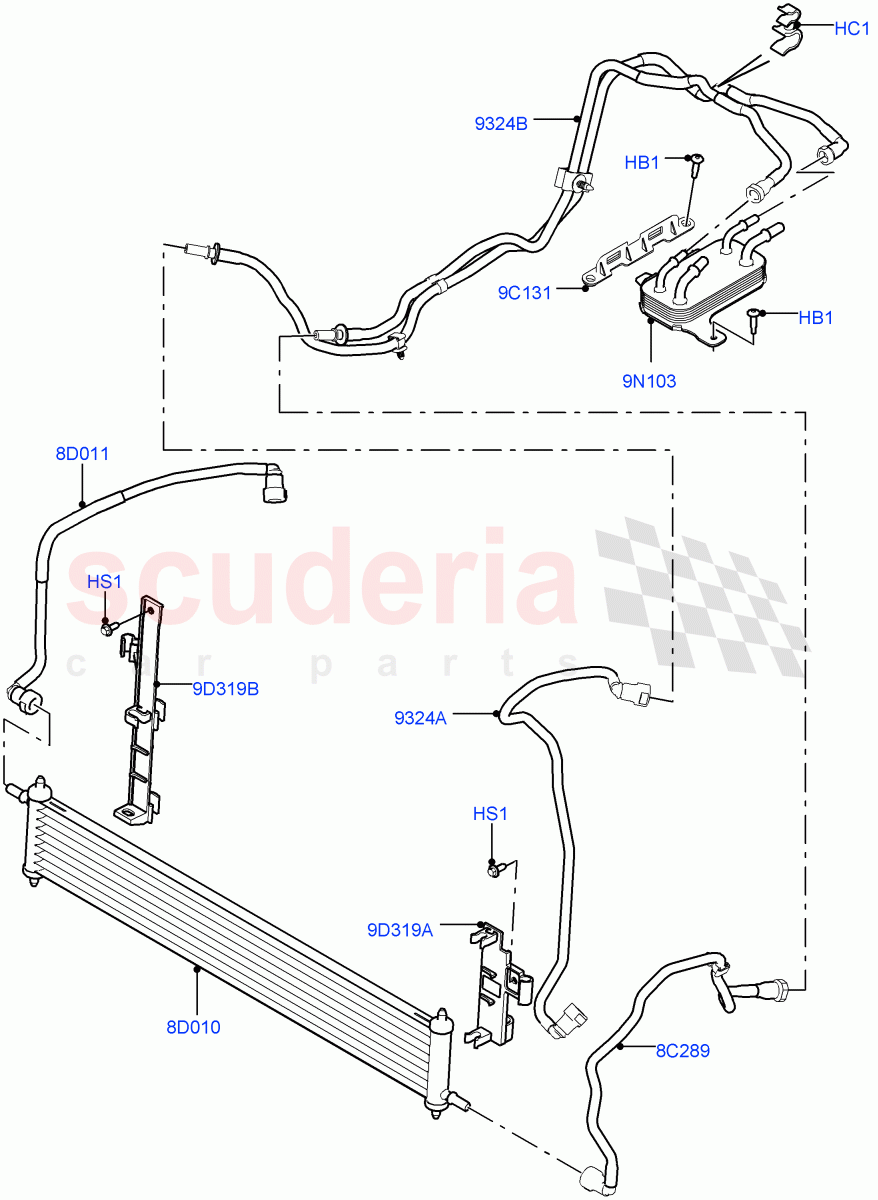 Fuel Cooler Assembly (3.0 V6 D Gen2 Mono Turbo, 8 Speed Auto Trans ZF 8HP70 4WD, 3.0 V6 D Gen2 Twin Turbo) ((V) FROMFA000001, (V) TOGA999999) of Land Rover Land Rover Range Rover (2012-2021) [3.0 Diesel 24V DOHC TC]
