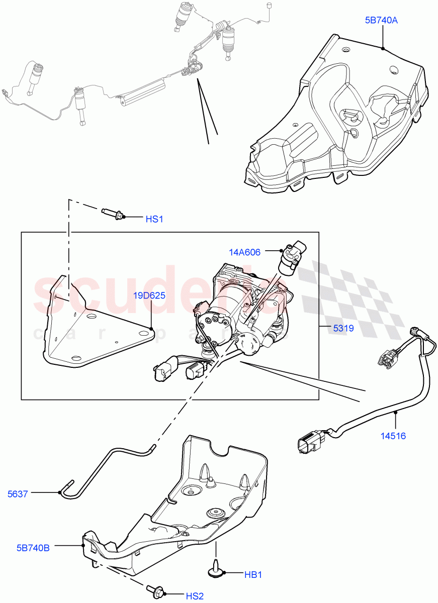 Air Suspension Compressor And Lines ('AMK' Compressor) ((V) FROMCA639078) of Land Rover Land Rover Discovery 4 (2010-2016) [3.0 DOHC GDI SC V6 Petrol]