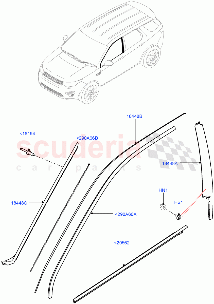 Front Doors, Hinges & Weatherstrips (Finishers) (Halewood (UK)) of Land Rover Land Rover Discovery Sport (2015+) [1.5 I3 Turbo Petrol AJ20P3]