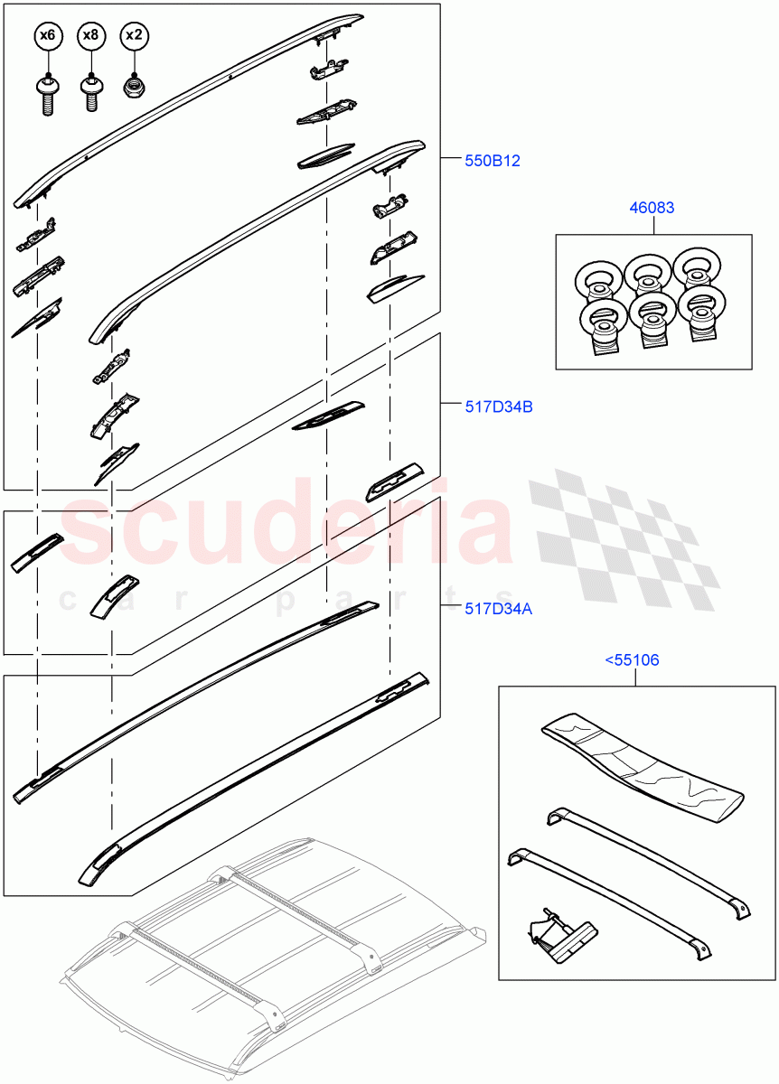 Roof Rails & Crossbars (Accessory) (Halewood (UK), Itatiaia (Brazil)) of Land Rover Land Rover Range Rover Evoque (2012-2018) [2.0 Turbo Petrol GTDI]