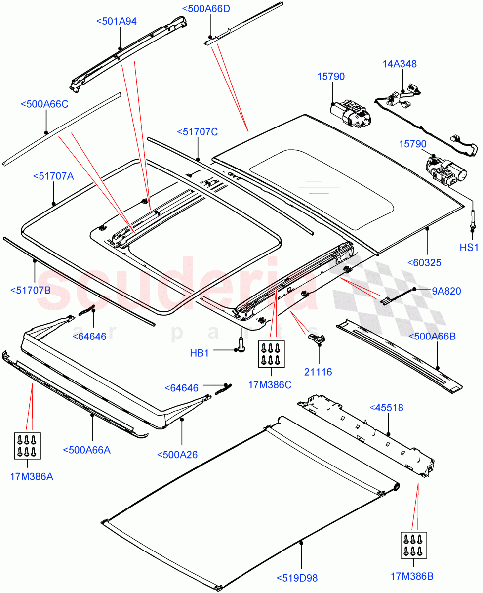 Sliding Roof Mechanism And Controls (Sunroof Frame) (With Roof Conversion-Panorama Power) of Land Rover Land Rover Range Rover Velar (2017+) [2.0 Turbo Diesel]