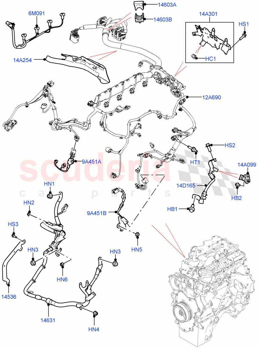 Engine Harness (2.0L AJ21D4 Diesel Mid, LHD, Less Electric Engine Battery) ((V) FROMMA000001) of Land Rover Land Rover Range Rover Velar (2017+) [3.0 I6 Turbo Petrol AJ20P6]