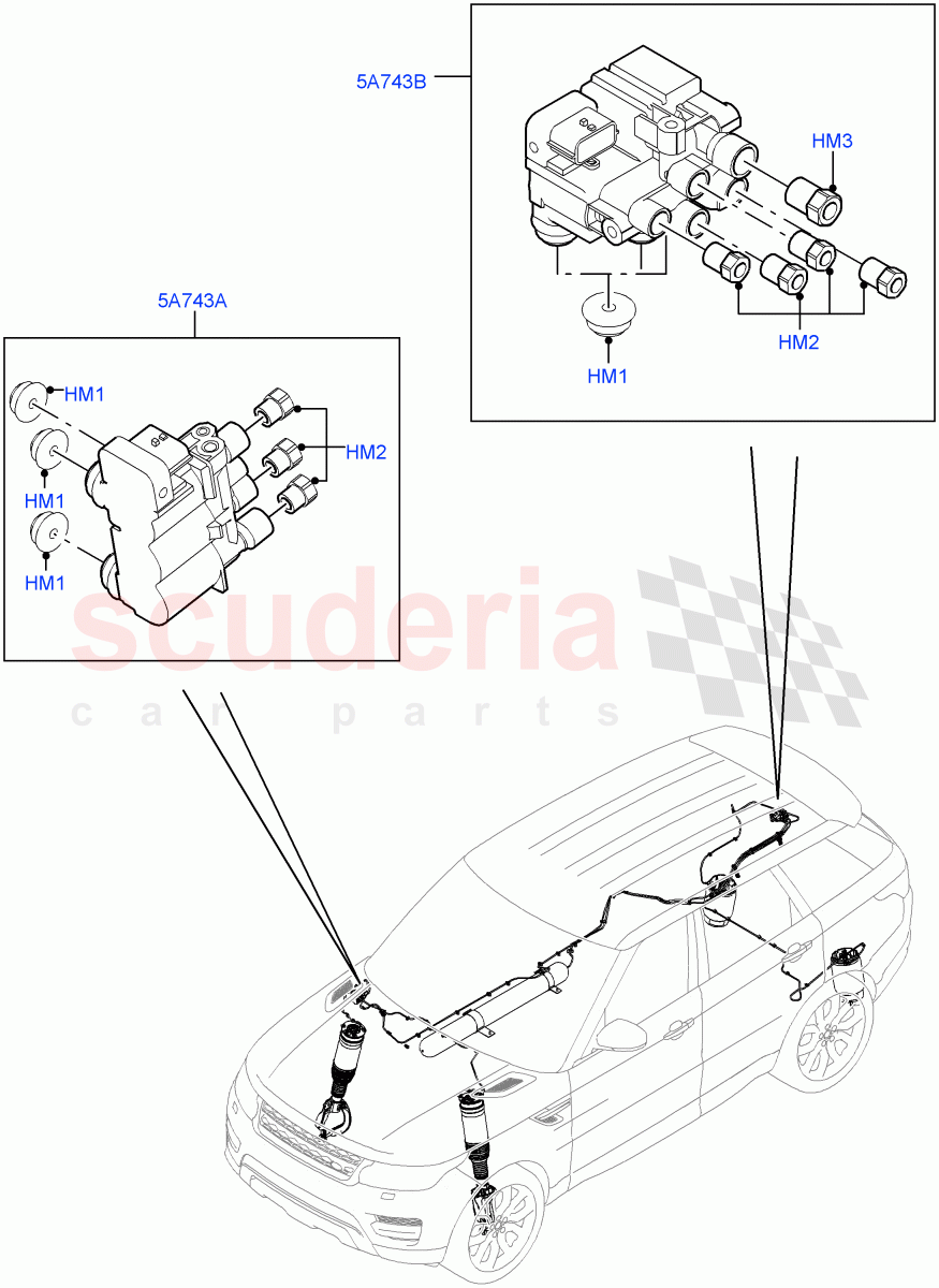 Air Suspension Compressor And Lines (Valve Assembly) (With Four Corner Air Suspension, Sport Suspension w/ARC, Electronic Air Suspension With ACE, With Performance Suspension) of Land Rover Land Rover Range Rover Sport (2014+) [2.0 Turbo Petrol AJ200P]