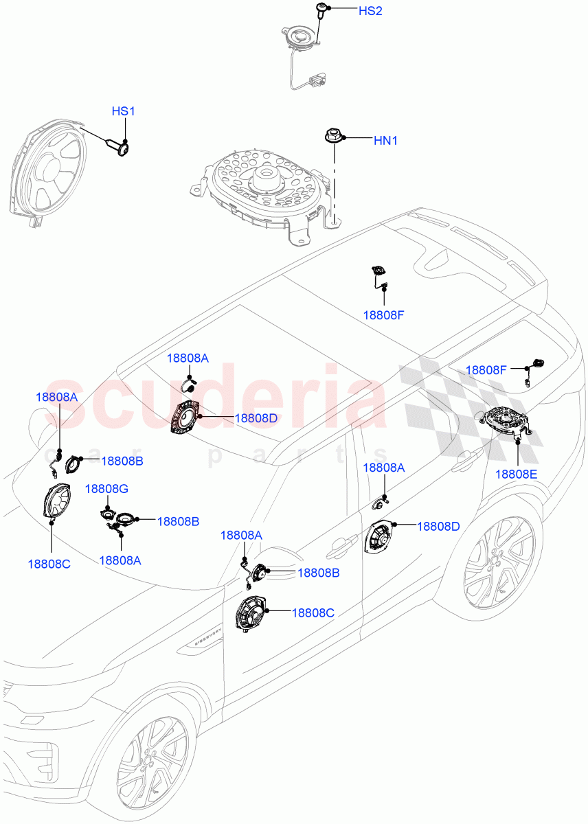 Speakers (Nitra Plant Build) (Premium Audio 1280 W) ((V) FROMK2000001) of Land Rover Land Rover Discovery 5 (2017+) [2.0 Turbo Petrol AJ200P]