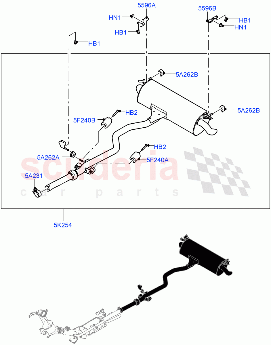 Rear Exhaust System (2.0L AJ20D4 Diesel Mid PTA, Stage V Plus DPF, Halewood (UK), DPF + DE-SOX, Proconve L6 Emissions, 2.0L AJ20D4 Diesel High PTA) of Land Rover Land Rover Range Rover Evoque (2019+) [2.0 Turbo Diesel]