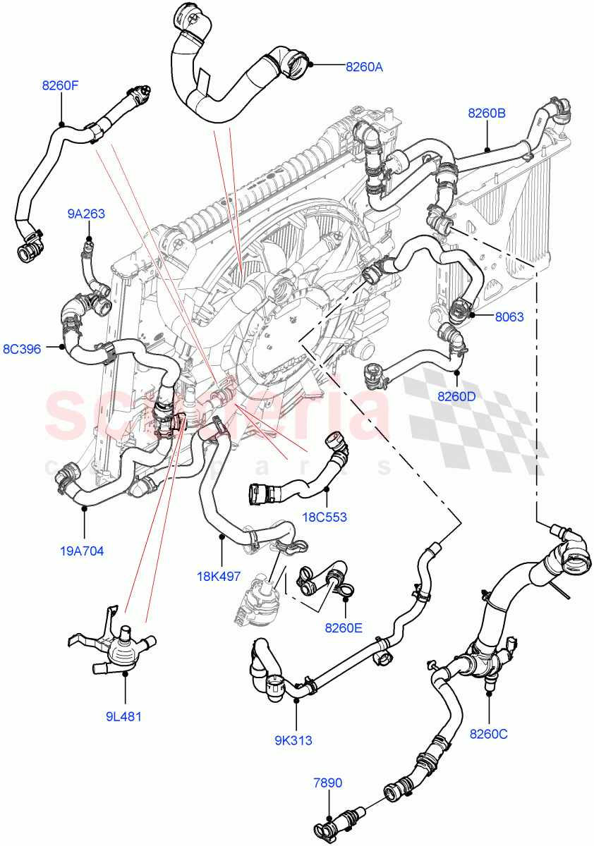 Cooling System Pipes And Hoses (2.0L AJ200P Hi PHEV) ((V) FROMMA000001) of Land Rover Land Rover Range Rover Velar (2017+) [2.0 Turbo Petrol AJ200P]