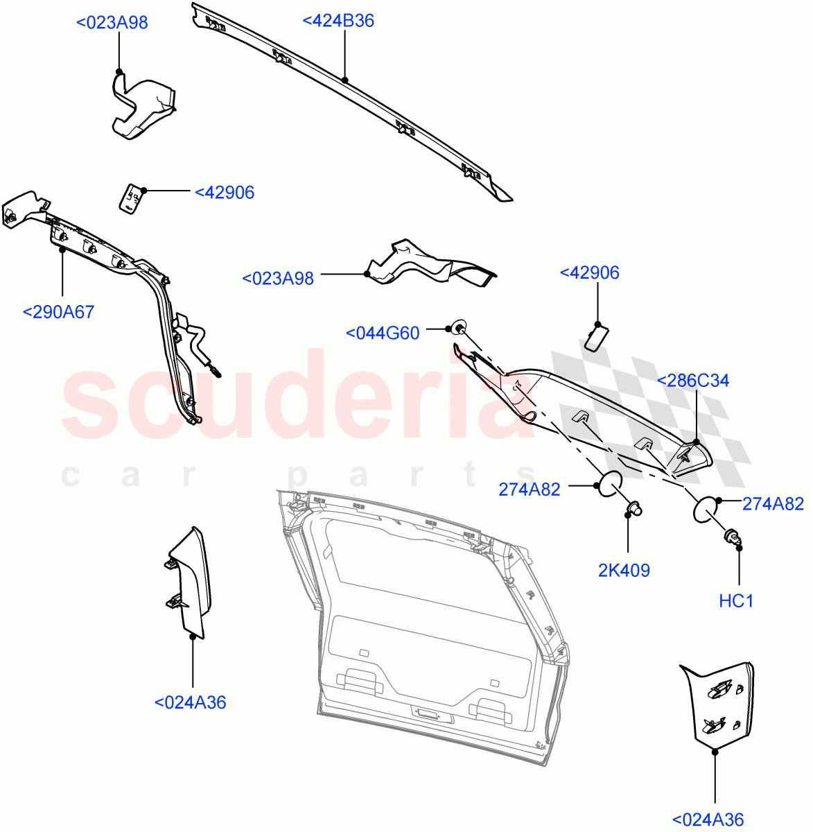 Back Door/Tailgate Trim Panels (Upper) of Land Rover Land Rover Range Rover Sport (2014+) [2.0 Turbo Petrol AJ200P]