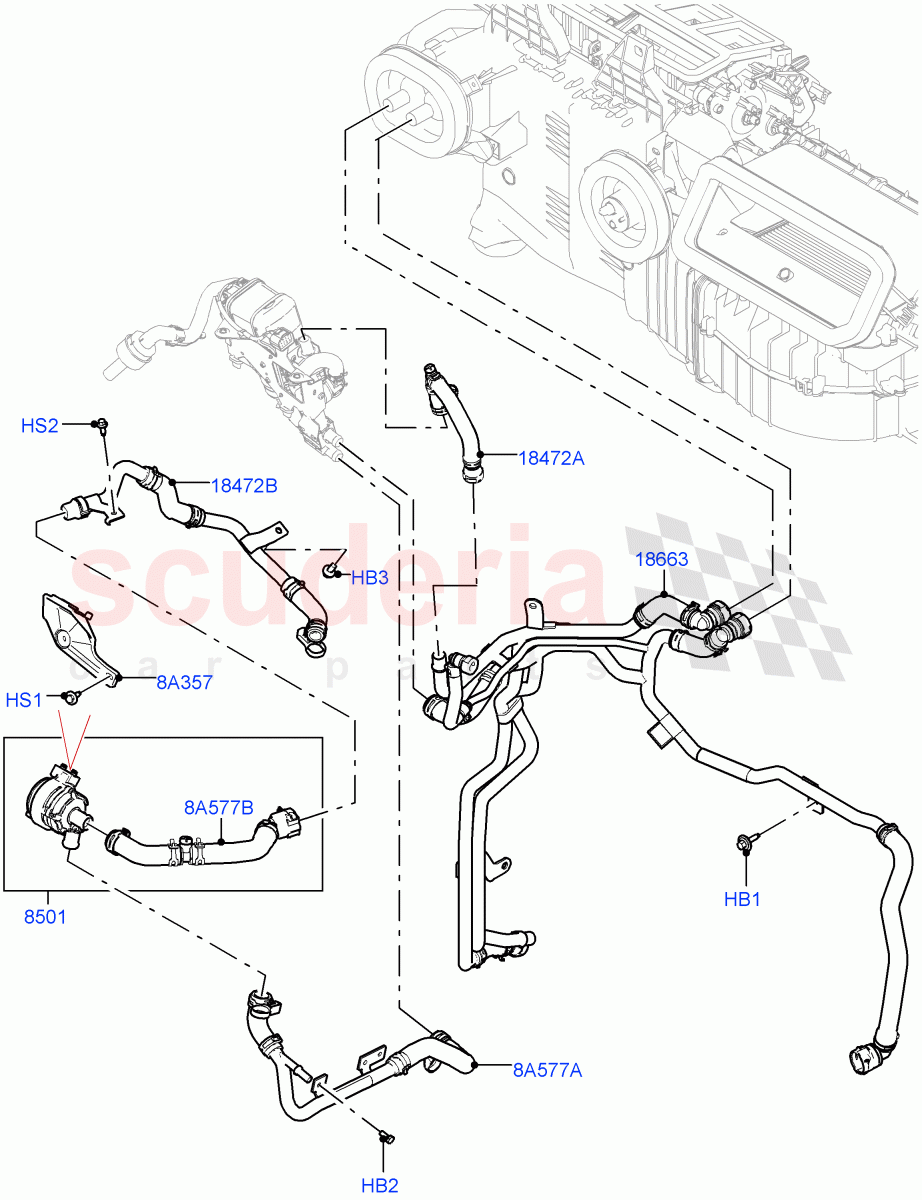 Heater Hoses (Nitra Plant Build) (3.0L AJ20P6 Petrol High, Fuel Fired Heater With Park Heat, Premium Air Conditioning-Front/Rear, Fuel Heater W/Pk Heat With Remote) ((V) FROMM2000001) of Land Rover Land Rover Discovery 5 (2017+) [3.0 Diesel 24V DOHC TC]