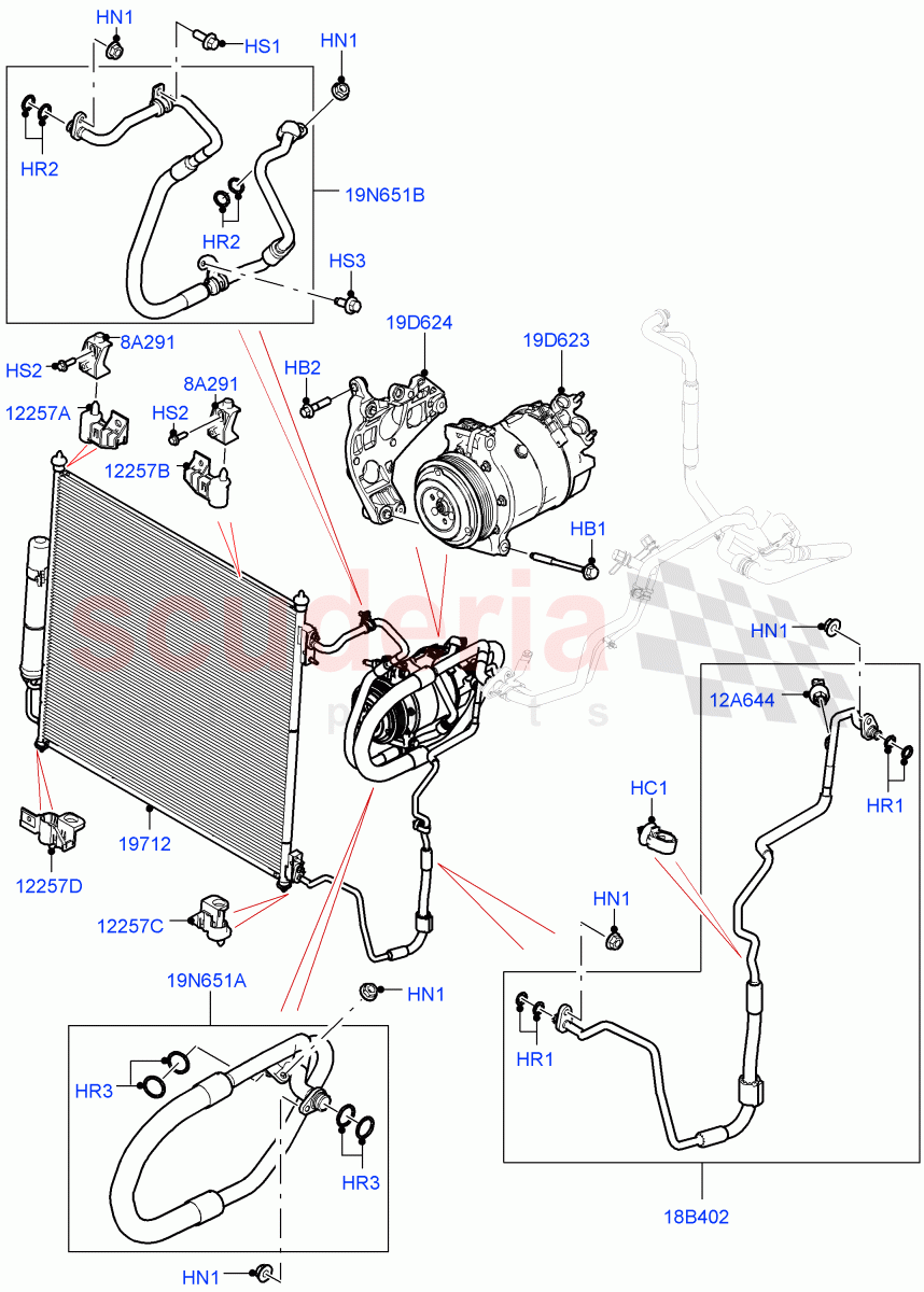 Air Conditioning Condensr/Compressr (Front) (3.0L AJ20P6 Petrol High, 3.0L AJ20D6 Diesel High) ((V) FROMKA000001) of Land Rover Land Rover Range Rover Sport (2014+) [2.0 Turbo Petrol GTDI]