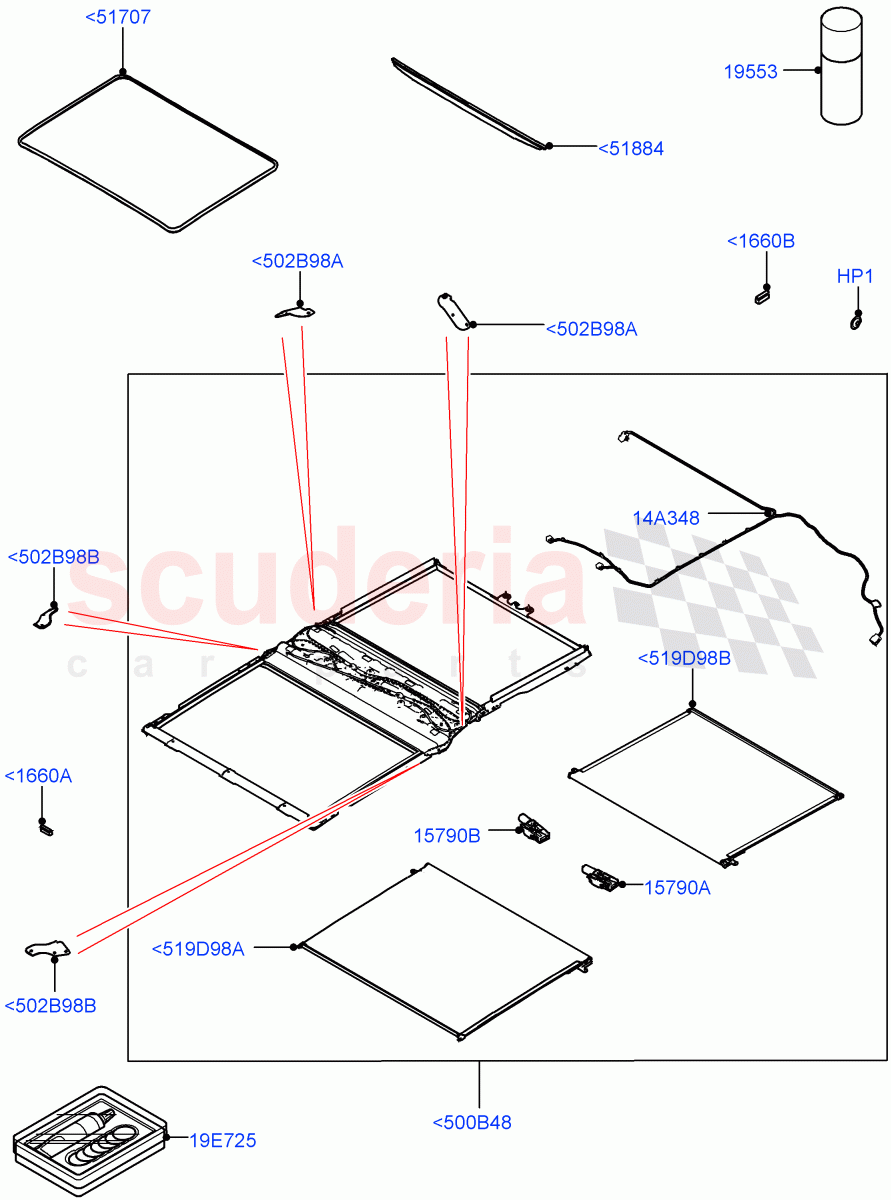 Sliding Roof Mechanism And Controls (Solihull Plant Build, Sunroof Frame) (Roof Conv-Front And Rear Panoramic) ((V) FROMHA000001) of Land Rover Land Rover Discovery 5 (2017+) [2.0 Turbo Petrol AJ200P]