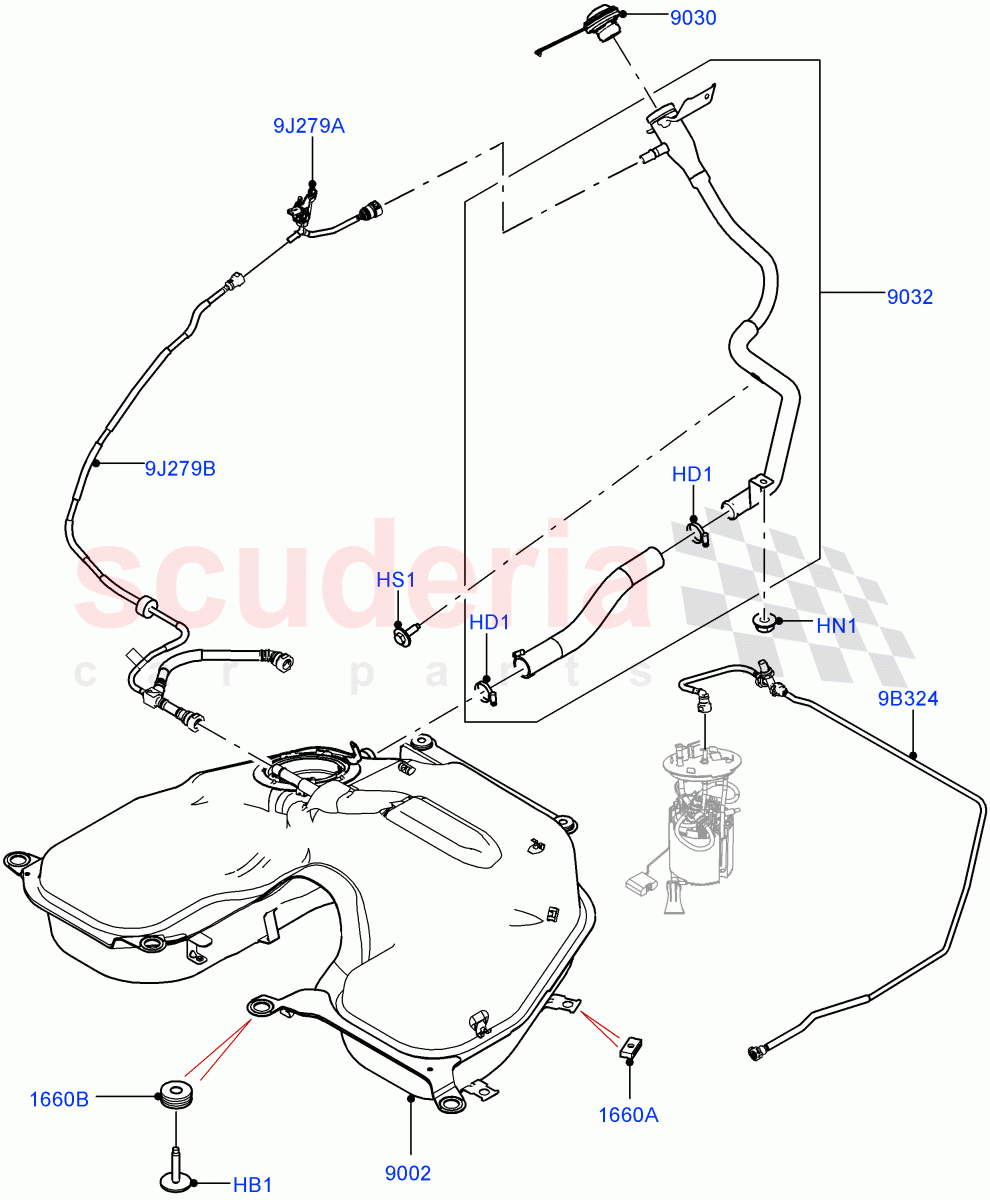 Fuel Tank & Related Parts (2.0L AJ200P Hi PHEV) ((V) FROMJA000001) of Land Rover Land Rover Range Rover Sport (2014+) [2.0 Turbo Petrol AJ200P]