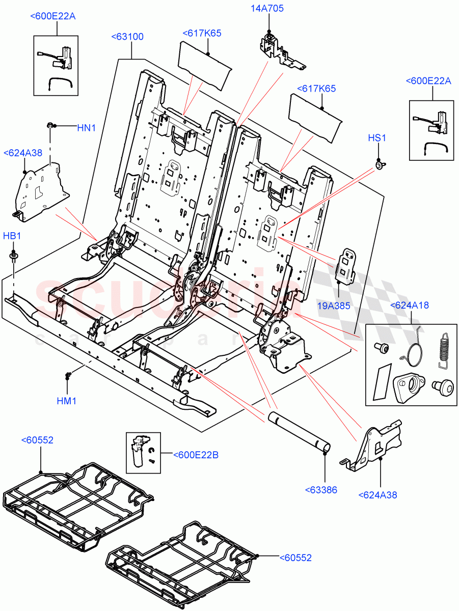 Rear Seat Base (Solihull Plant Build, Row 3) (Version - Core, With 7 Seat Configuration) ((V) FROMHA000001) of Land Rover Land Rover Discovery 5 (2017+) [3.0 I6 Turbo Diesel AJ20D6]