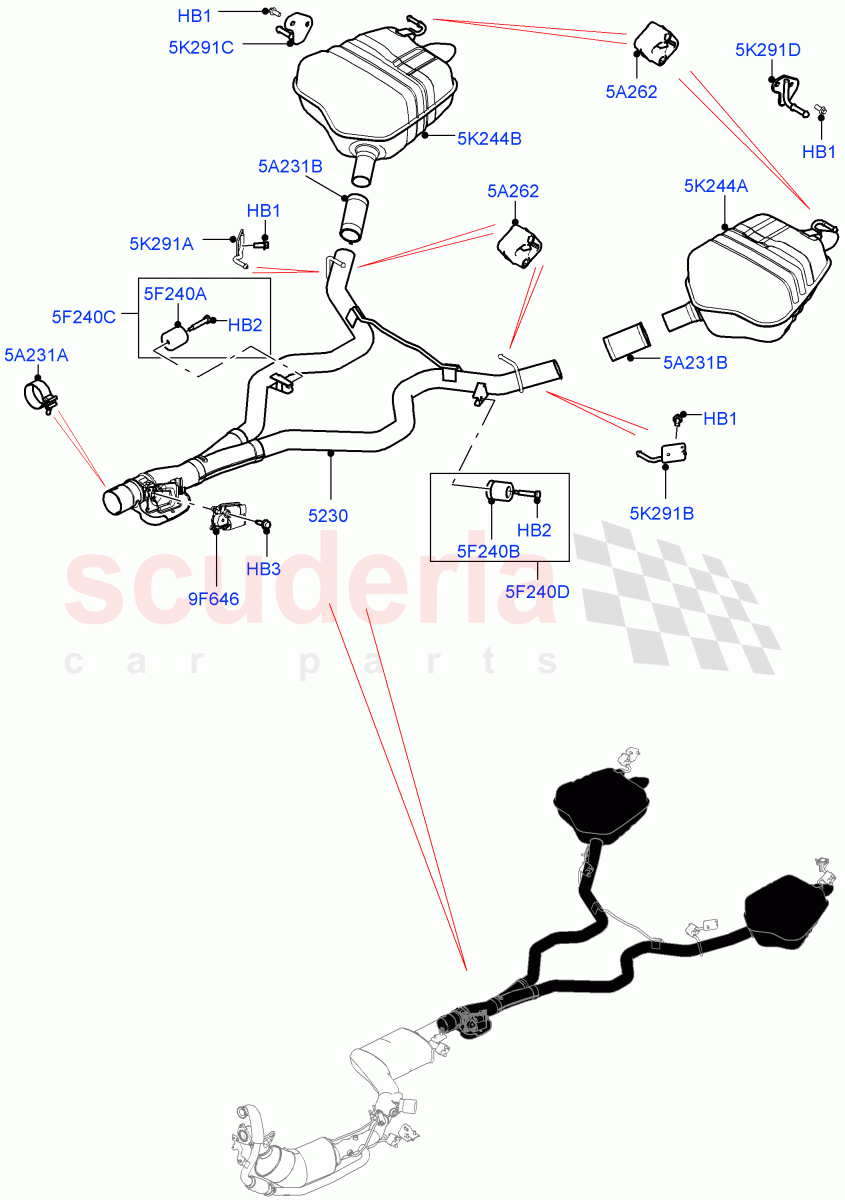 Rear Exhaust System (Nitra Plant Build) (3.0L AJ20D6 Diesel High) ((V) FROMM2000001) of Land Rover Land Rover Discovery 5 (2017+) [3.0 I6 Turbo Diesel AJ20D6]