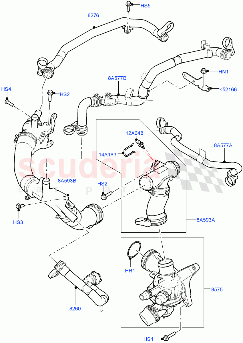 Thermostat/Housing & Related Parts (3.0L AJ20P6 Petrol High) ((V) FROMKA000001) of Land Rover Land Rover Range Rover Velar (2017+) [3.0 I6 Turbo Petrol AJ20P6]