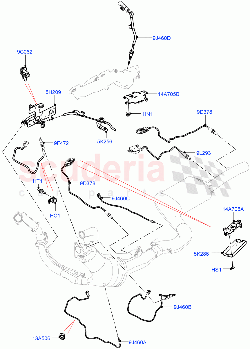 Exhaust Sensors And Modules (3.0 V6 D Gen2 Twin Turbo, EU6D Diesel + DPF Emissions) ((V) FROMKA000001) of Land Rover Land Rover Range Rover Velar (2017+) [3.0 Diesel 24V DOHC TC]